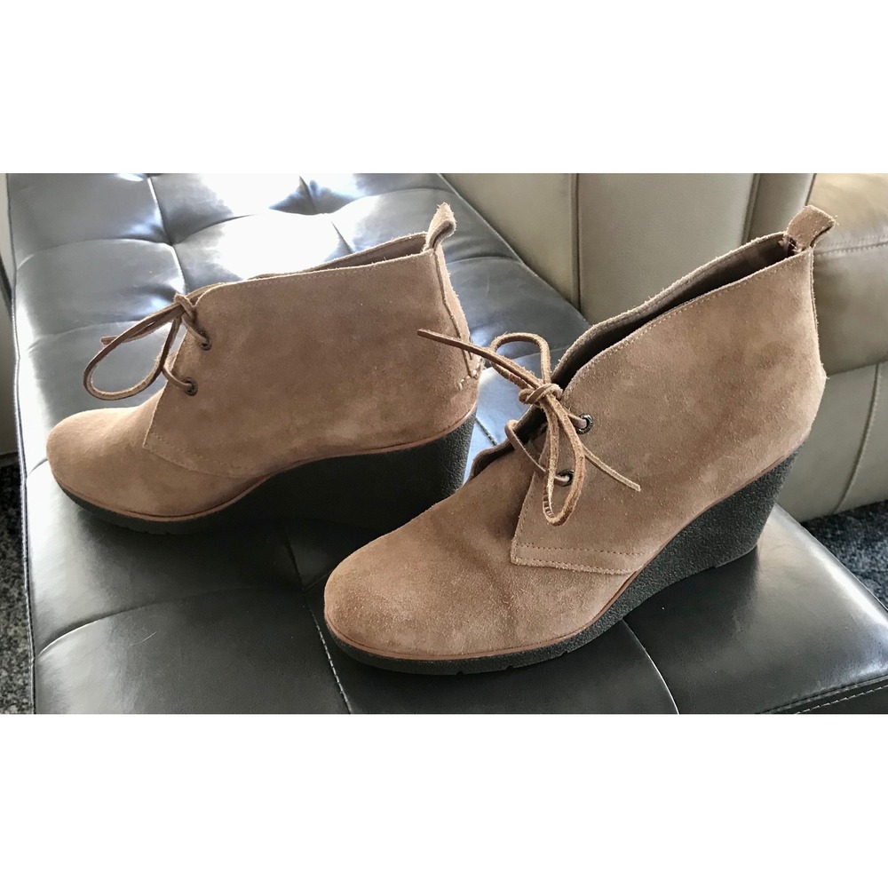 Sperry Top-Sider Tan‎ Suede Wedge Booties Lace Up Chukka Ankle Boots Womens